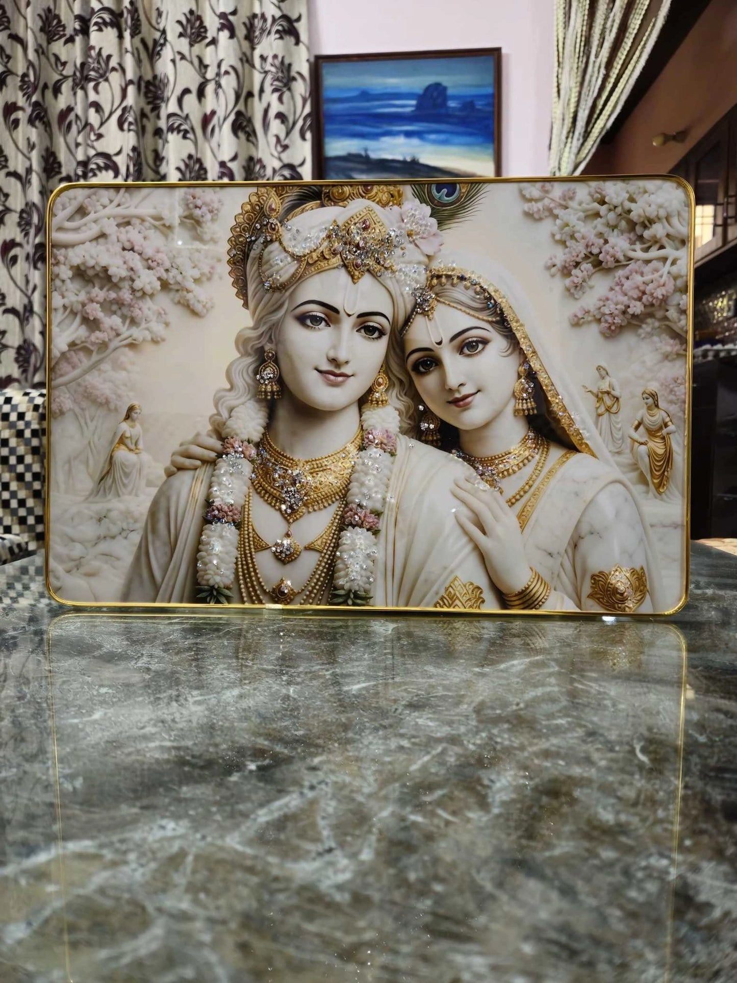 Vrindavan Jewel Blessings – Radha Krishna Luxury Wall Art