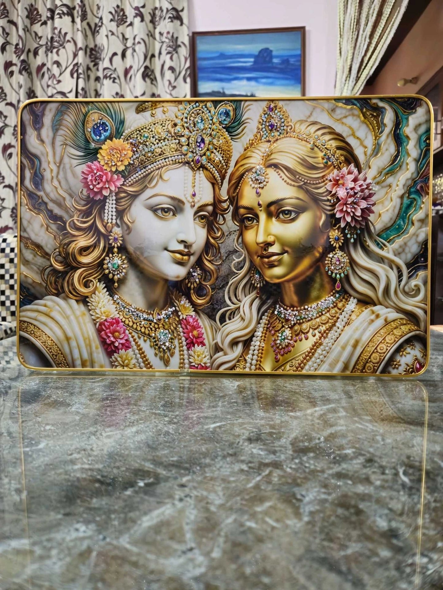 Vrindavan Jewel Blessings – Radha Krishna Luxury Wall Art
