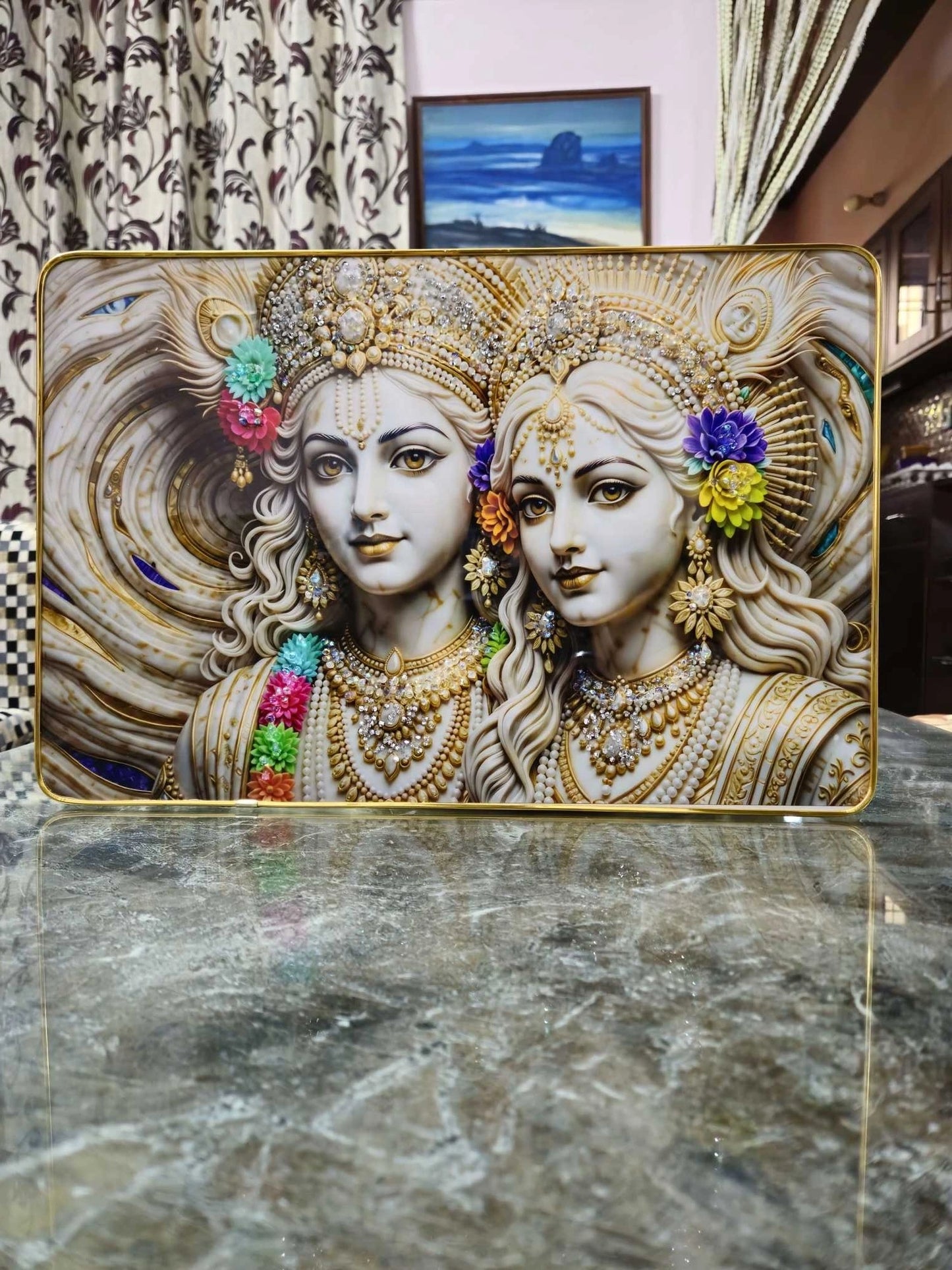 Vrindavan Jewel Blessings – Radha Krishna Luxury Wall Art