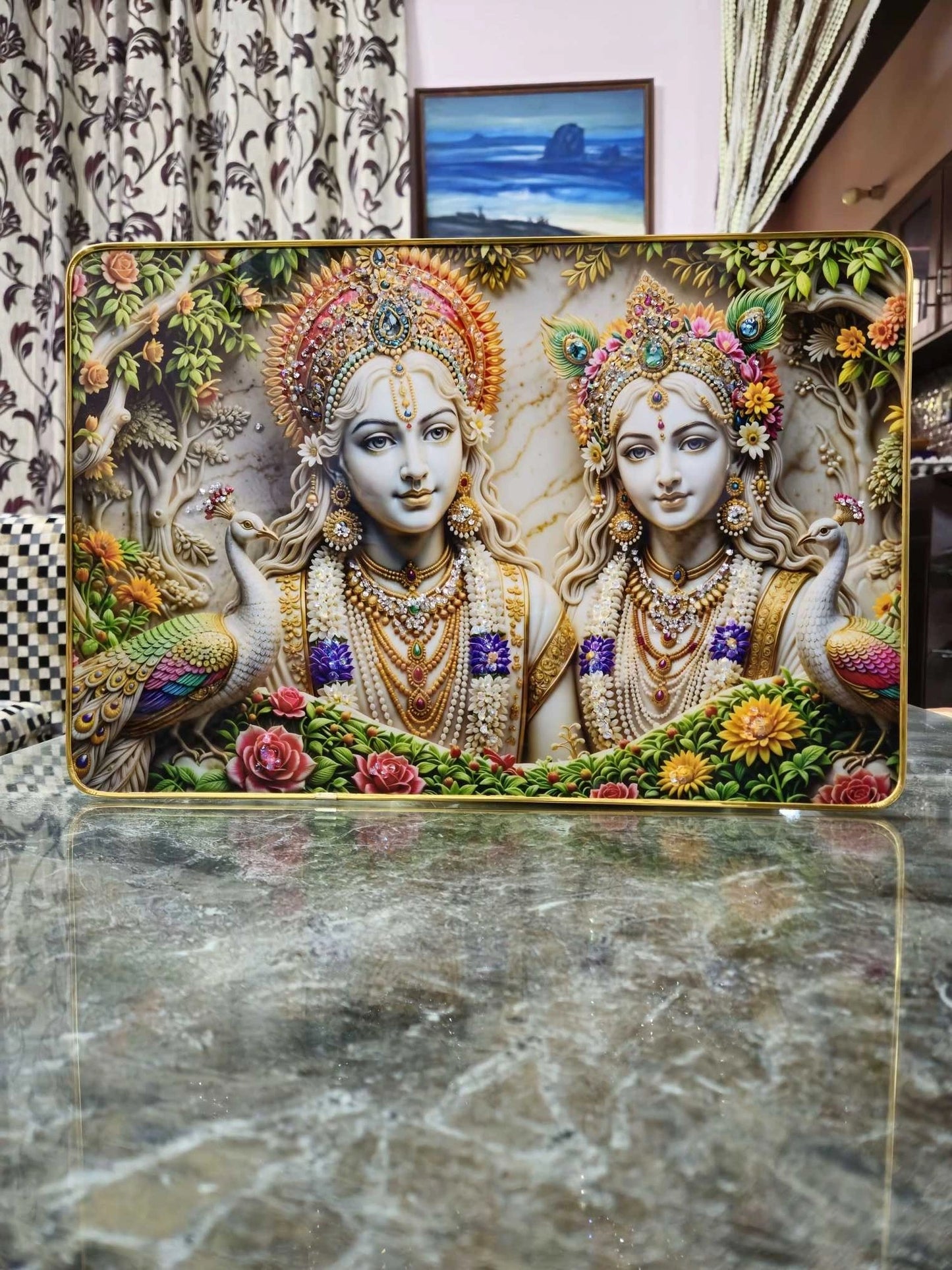 Vrindavan Jewel Blessings – Radha Krishna Luxury Wall Art