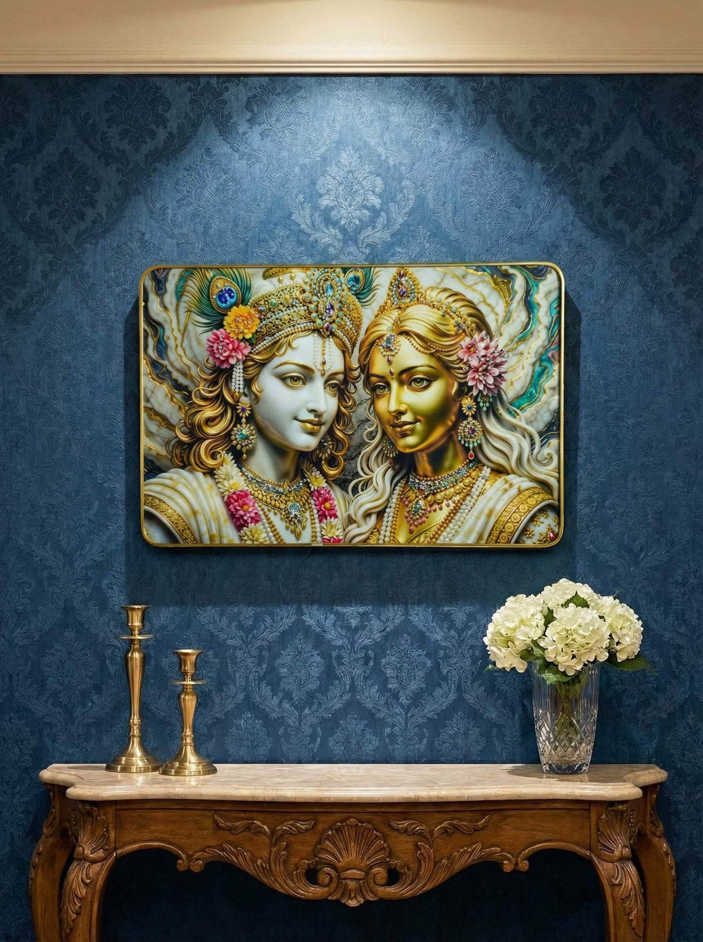 Vrindavan Jewel Blessings – Radha Krishna Luxury Wall Art