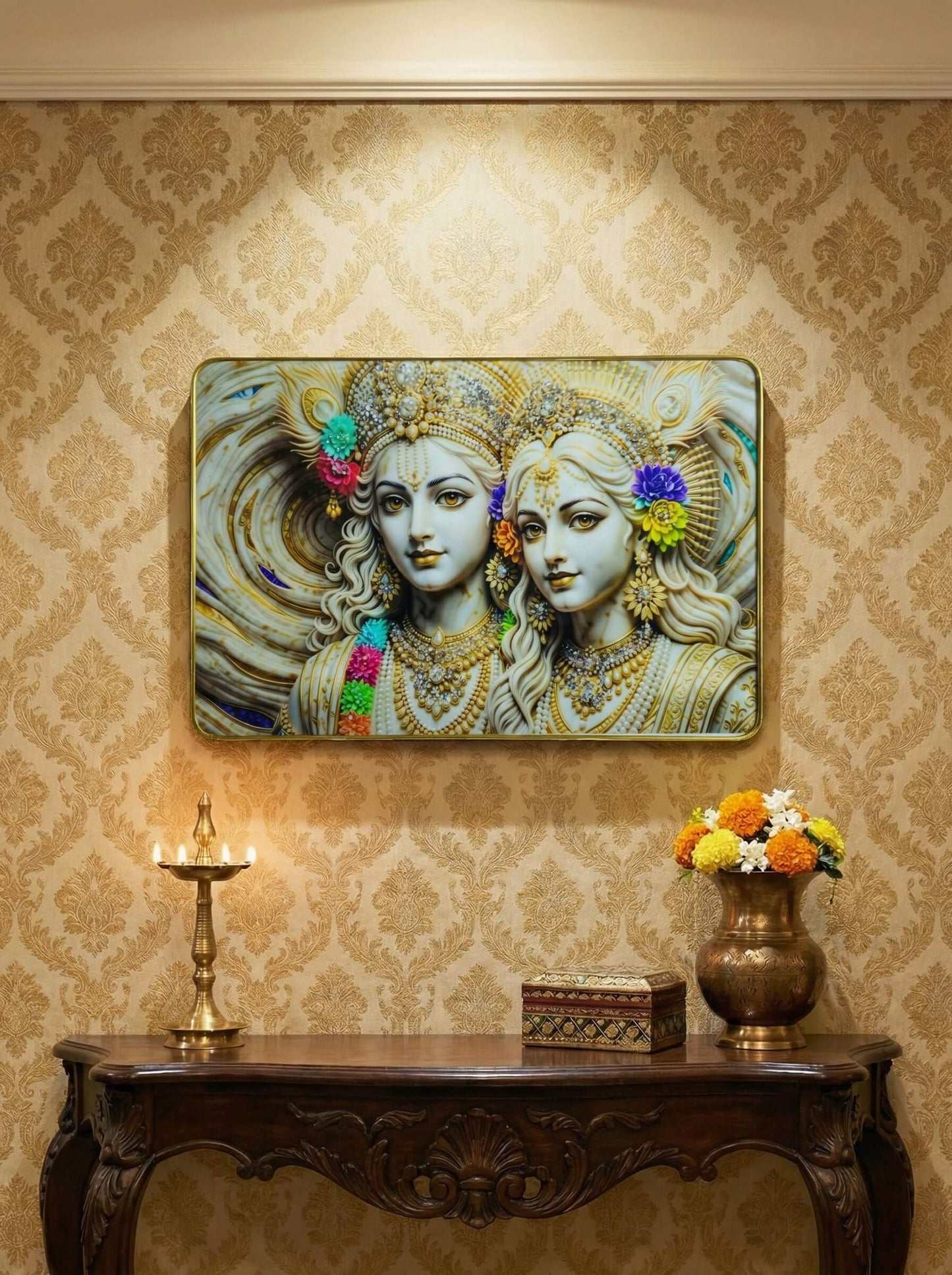 Vrindavan Jewel Blessings – Radha Krishna Luxury Wall Art