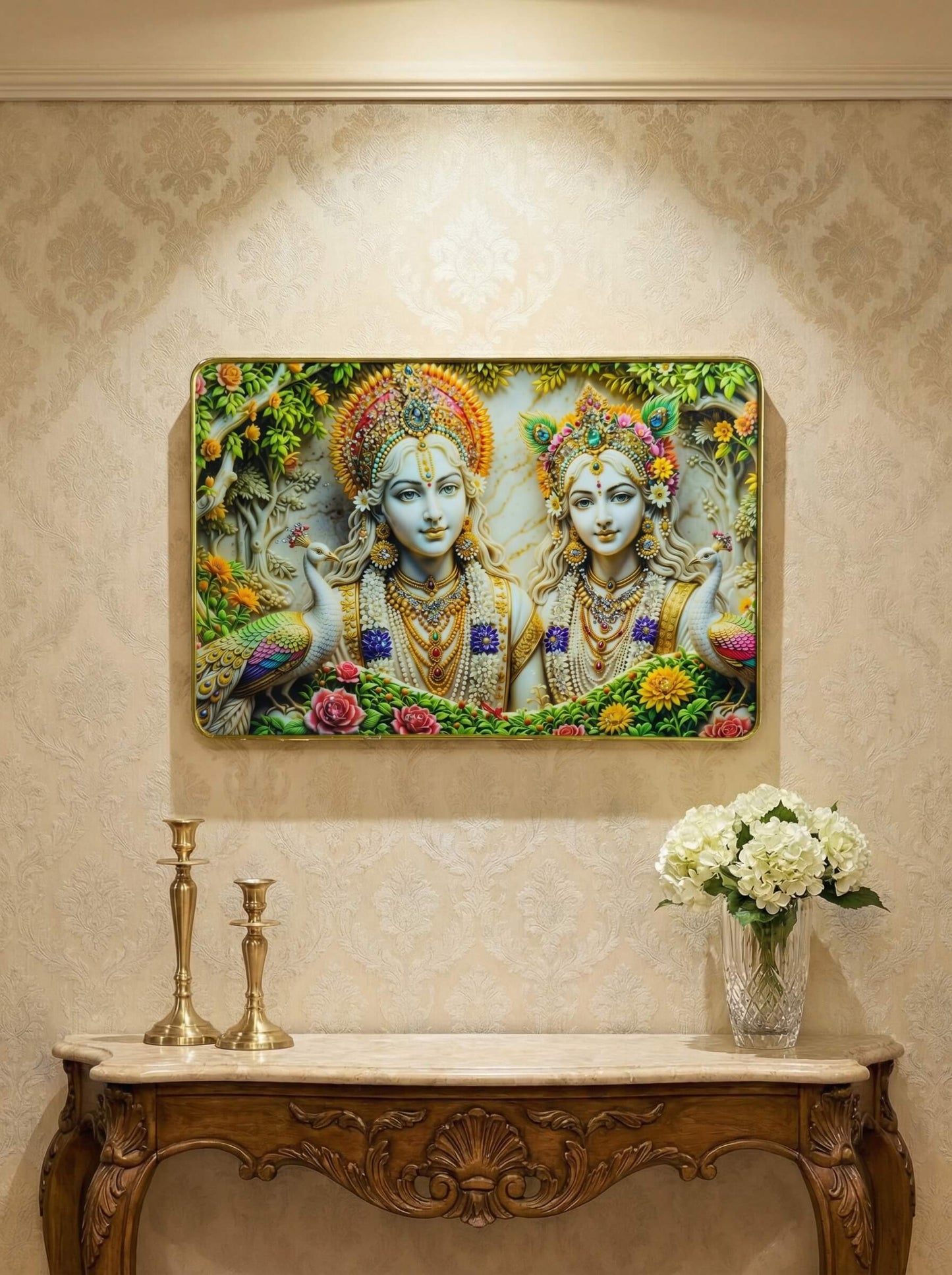 Vrindavan Jewel Blessings – Radha Krishna Luxury Wall Art