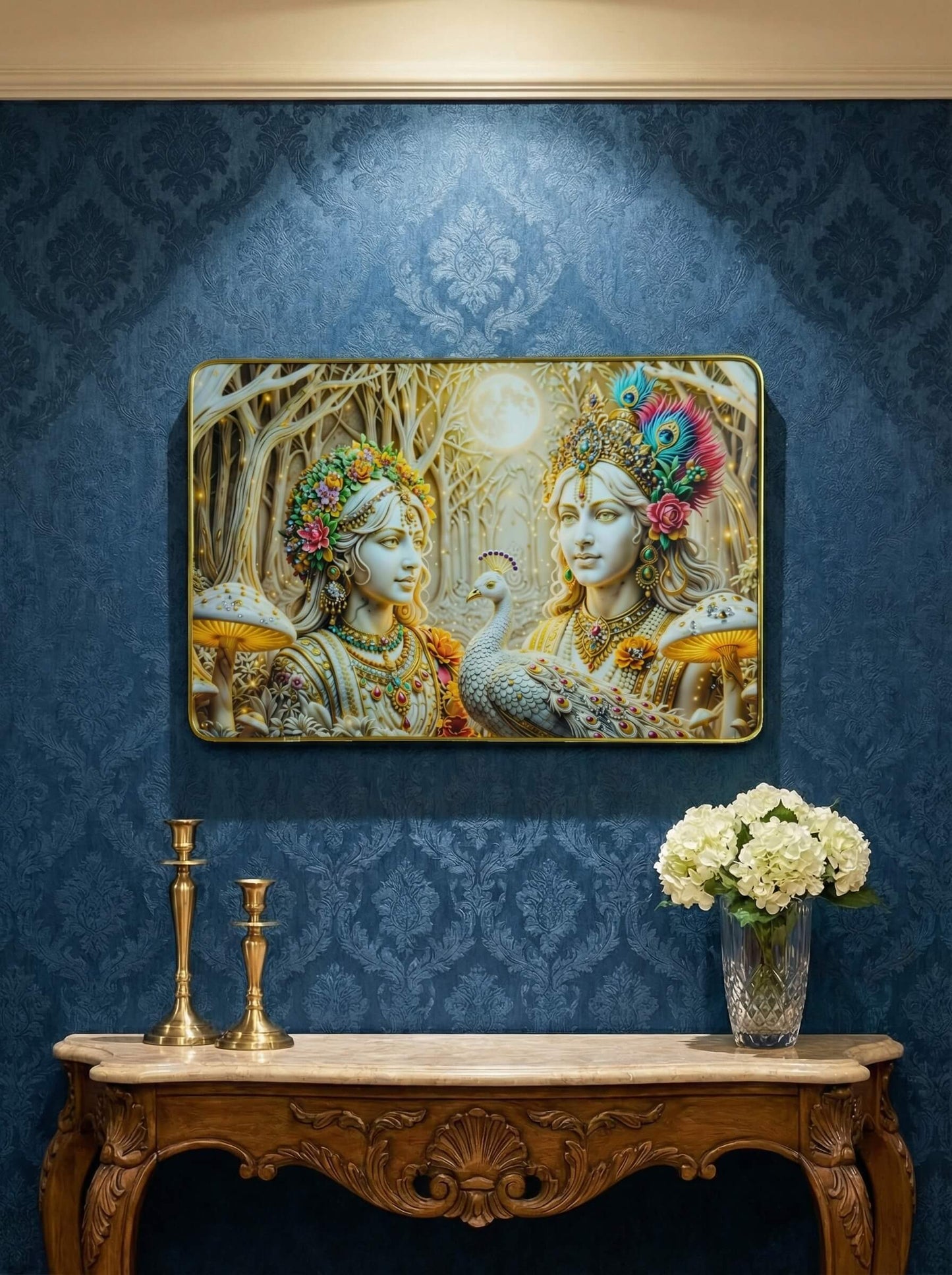 Vrindavan Jewel Blessings – Radha Krishna Luxury Wall Art