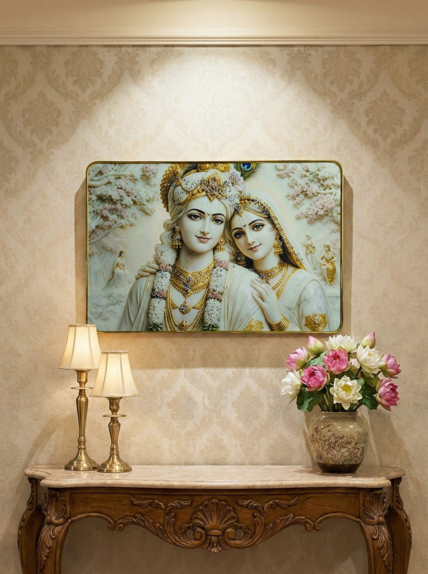 Vrindavan Jewel Blessings – Radha Krishna Luxury Wall Art